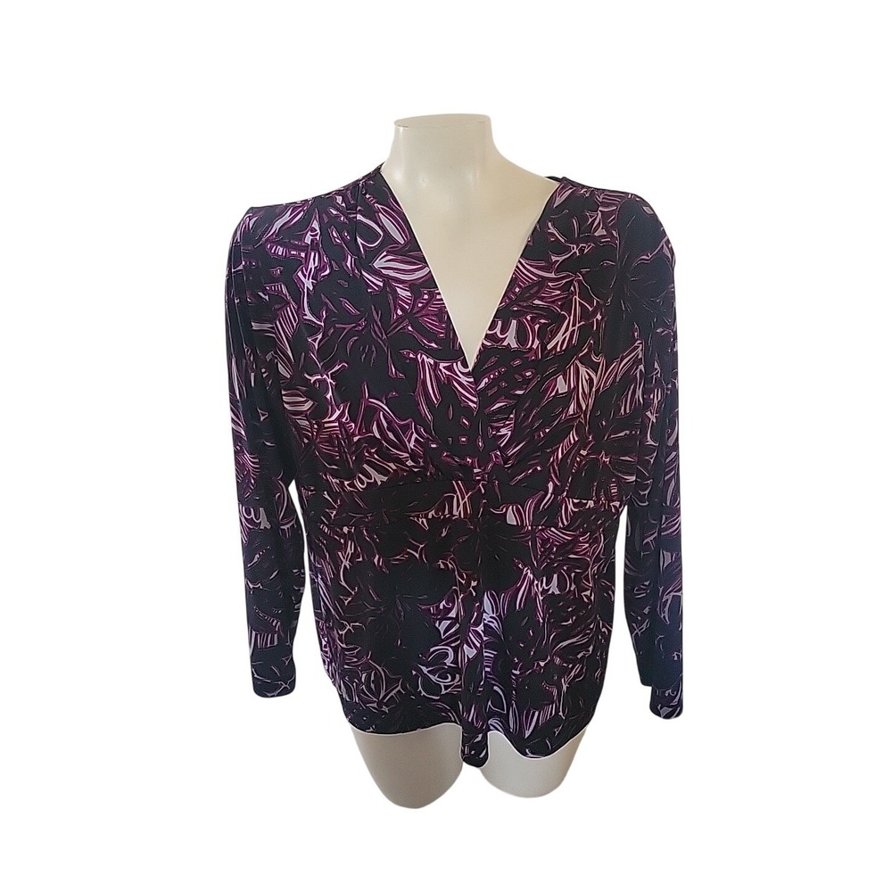Chico's XL Purple Swirl V Neck Babydoll‎ Slinky Blouse Contemporary Mature Beach